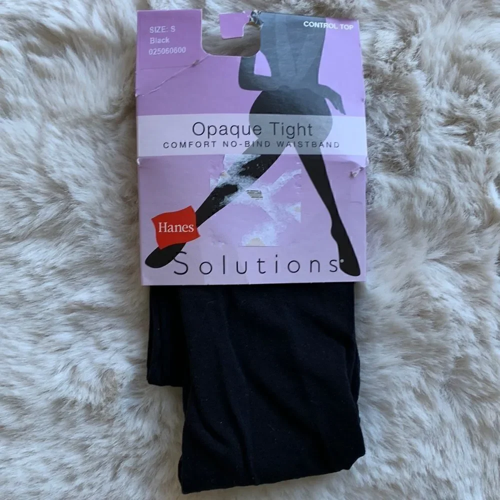 NWT Hanes Control Top Slimming opaque black tights size small